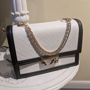 Aldo Elegant Black and White Crossbody with Gold Accent